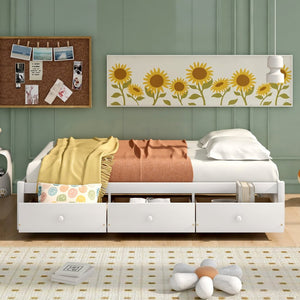 English Elm Twin Platform Storage Bed with 3 Under Frame Drawers Pine Wood Low Profile WF193634AAK