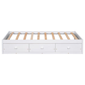 English Elm Twin Platform Storage Bed with 3 Under Frame Drawers Pine Wood Low Profile WF193634AAK