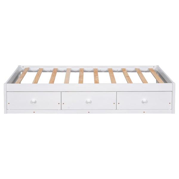 English Elm Twin Platform Storage Bed with 3 Under Frame Drawers Pine Wood Low Profile WF193634AAK