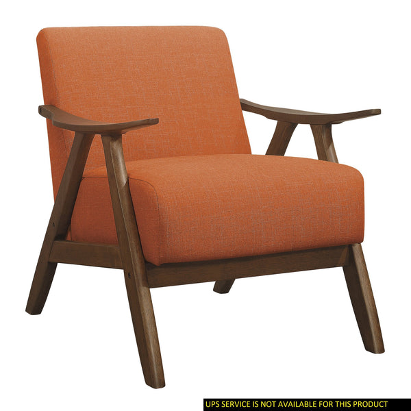 English Elm Modern Mid-Century Accent Chair with Walnut Frame and Plush Upholstery — Retro Contour, Cozy Seat Orange 35.5 L x 25.5 W x 20 H B01172865
