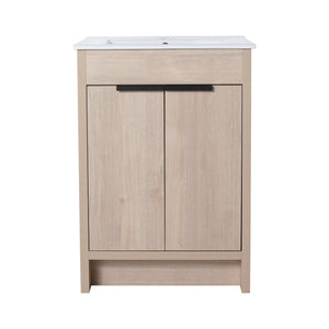 English Elm Freestanding Bathroom Vanity with Ceramic Sink, Soft-Close Doors, Adjustable Shelf, Water-Resist Finish W999S00060