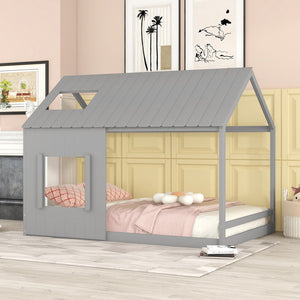 Hearth and Haven Full Size House Bed with Roof and Window WF296898AAE