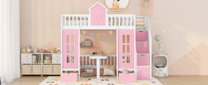English Elm Twin-over-twin Bunk Bed Convertible Lower Desk Solid Pine Kids Bedroom Space Saver LT000681AAH-1