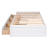 English Elm Twin Size Platform Storage Bed With 3 Drawers,White