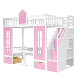 Twin over Twin Bunk Bed with Changeable Bottom Bed to Desk and 2 Drawers