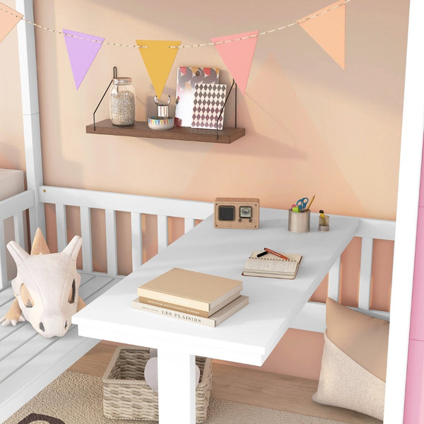 English Elm Twin-over-twin Bunk Bed Convertible Lower Desk Solid Pine Kids Bedroom Space Saver LT000681AAH-1