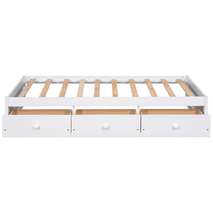 English Elm Twin Platform Storage Bed with 3 Under Frame Drawers Pine Wood Low Profile WF193634AAK