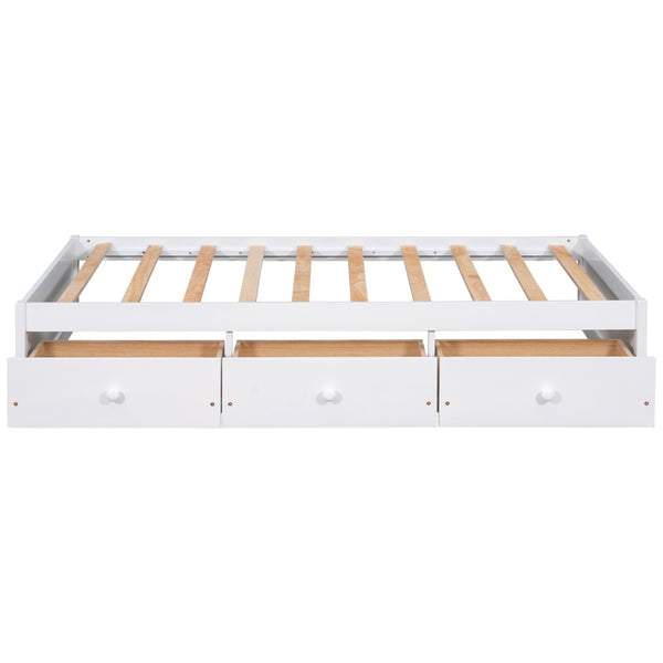 English Elm Twin Platform Storage Bed with 3 Under Frame Drawers Pine Wood Low Profile WF193634AAK