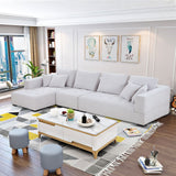 English Elm 134'' Mid Century Modern Sofa L-Shape Sectional Sofa Couch Left Chaise For Living Room, Beige