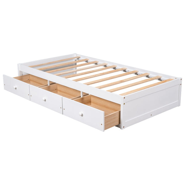 English Elm Twin Platform Storage Bed with 3 Under Frame Drawers Pine Wood Low Profile WF193634AAK