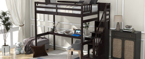 English Elm Twin Loft Bed with Storage Staircase and Built-In Desk, Solid Pine & MDF, Space-Saving Kids Furniture Espresso GX000422AAP