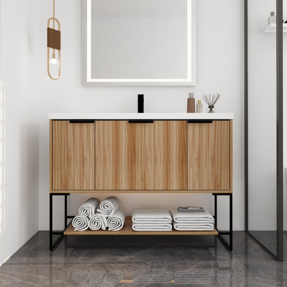 English Elm 48 Freestanding 48" Bathroom Vanity with Resin Basin, Soft-Close Drawers & Doors, Metal Handle Elegance W999P235648