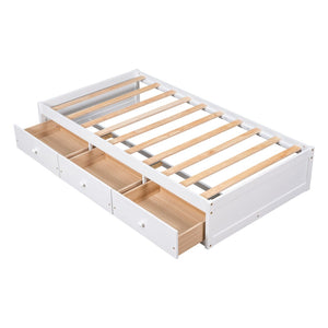 English Elm Twin Platform Storage Bed with 3 Under Frame Drawers Pine Wood Low Profile WF193634AAK