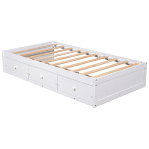 English Elm Twin Platform Storage Bed with 3 Under Frame Drawers Pine Wood Low Profile WF193634AAK