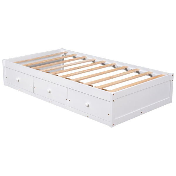 English Elm Twin Platform Storage Bed with 3 Under Frame Drawers Pine Wood Low Profile WF193634AAK