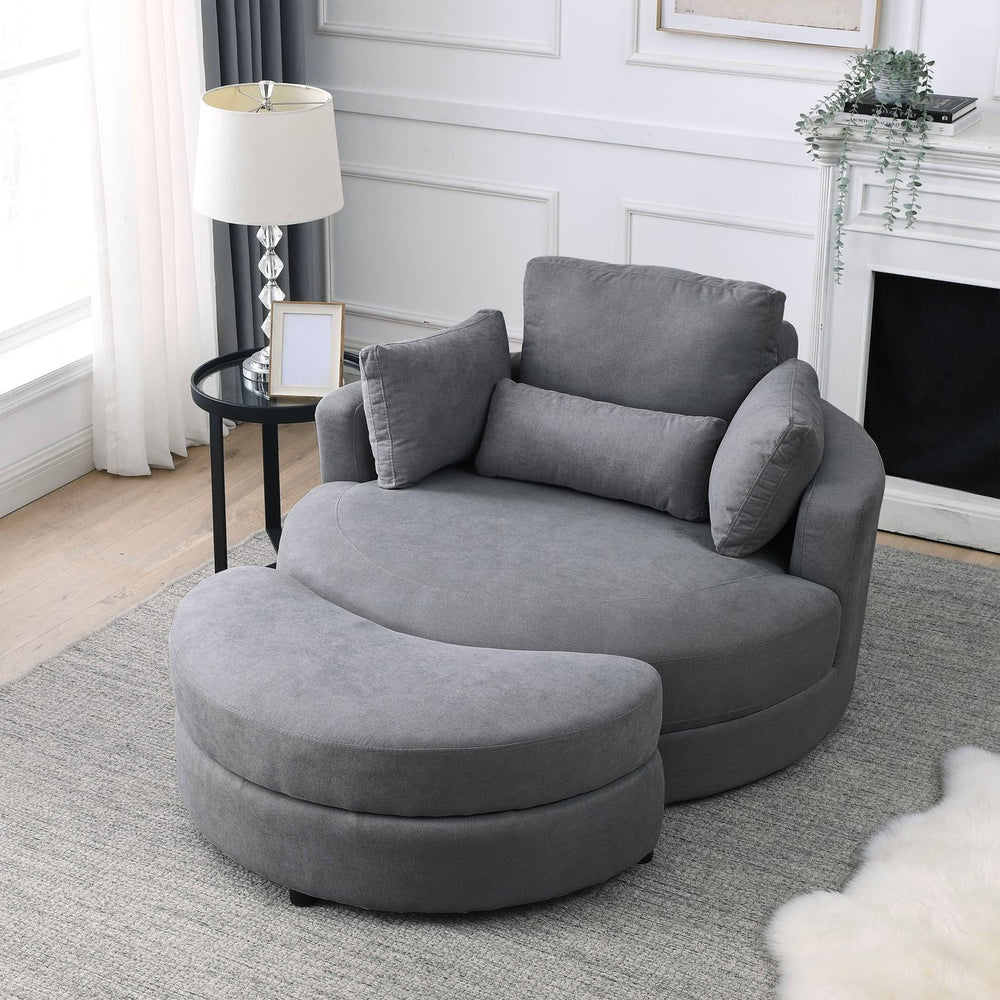 English Elm Welike Swivel Accent Barrel Modern Linen Sofa Lounge Club Round Chair with Storage Ottoman Cozy Plush Comfort and Durable Frame DARK GREY W834S00028