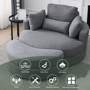 English Elm Welike Swivel Accent Barrel Modern Linen Sofa Lounge Club Round Chair with Storage Ottoman Cozy Plush Comfort and Durable Frame DARK GREY W834S00028