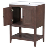 English Elm [Video] 24" Brown Modern Sleek Bathroom Vanity Elegant Ceramic Sink With Solid Wood Frame Open Style Shelf (Old Sku: Jl000004Aad)