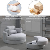 Hearth and Haven Welike Swivel Accent Barrel Modern Grey Sofa Lounge Club Big Round Chair with Storage Ottoman Linen Fabric For Living Room Hotel with Pillows W83469811