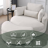 Hearth and Haven Welike Swivel Accent Barrel Modern Sofa Lounge Club Big Round Chair with Storage Ottoman Linen Fabric For Living Room Hotel with Pillows W83469808