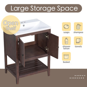 English Elm 24" Modern Sleek Bathroom Vanity with Ceramic Sink, Solid Wood Frame, Waterproof Finish and Open Shelf Storage Brown N725P246473D