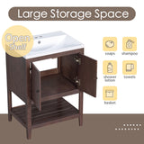 English Elm [Video] 24" Brown Modern Sleek Bathroom Vanity Elegant Ceramic Sink With Solid Wood Frame Open Style Shelf (Old Sku: Jl000004Aad)