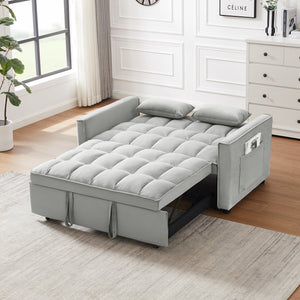 English Elm Modern Velvet Loveseat with Pullout Bed and 3-Level Reclining Backrest, Space-Saving Sofa Bed Comfort Gray W1359P304807