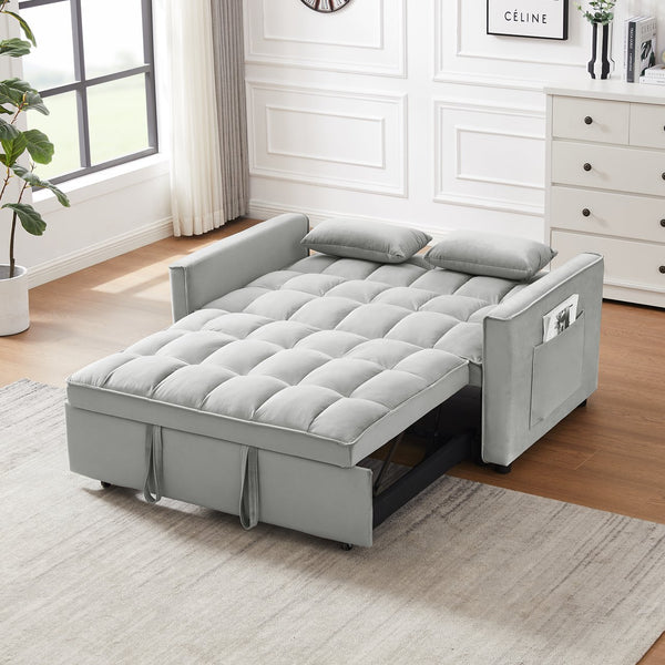 English Elm Modern Velvet Loveseat with Pullout Bed and 3-Level Reclining Backrest, Space-Saving Sofa Bed Comfort Gray W1359P304807