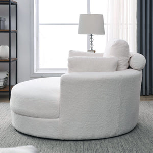 English Elm Welike Swivel Accent Barrel Modern Linen Sofa Lounge Club Round Chair with Storage Ottoman Cozy Plush Comfort and Durable Frame Ivory W834S00046