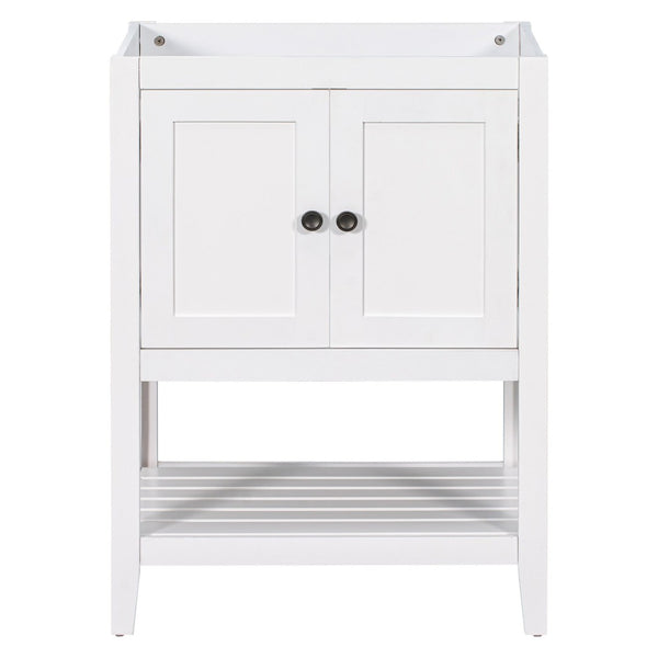 English Elm 24" Freestanding Bathroom Vanity Solid Wood Frame White Finish with Open Shelf WF287735AAK