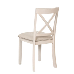 English Elm Modern Round Pedestal Dining Set Seats Four Rubberwood Farmhouse Style Antique White SG000640AAA