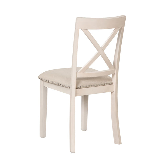 English Elm Modern Round Pedestal Dining Set Seats Four Rubberwood Farmhouse Style Antique White SG000640AAA