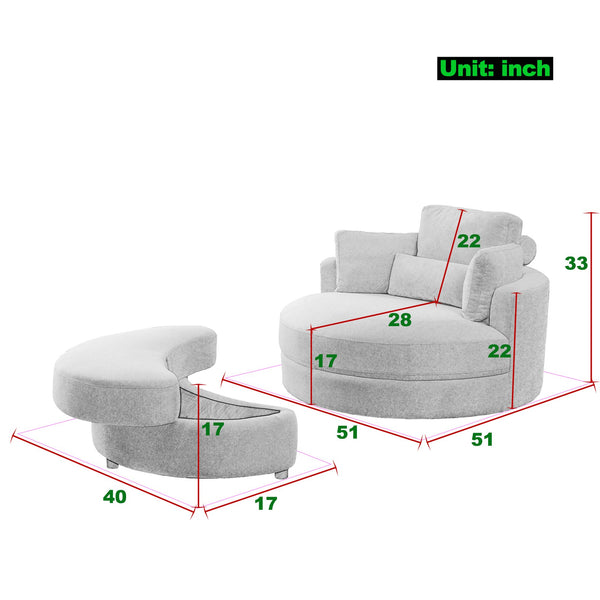 English Elm Welike Swivel Accent Barrel Modern Sofa Lounge Club Chair with Storage Ottoman, Linen, Round Cozy Seating W83469823