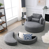 Hearth and Haven Welike Swivel Accent Barrel Modern Dark Grey Sofa Lounge Club Big Round Chair with Storage Ottoman Linen Fabric For Living Room Hotel with Pillows W83469809