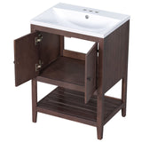 English Elm [Video] 24" Brown Modern Sleek Bathroom Vanity Elegant Ceramic Sink With Solid Wood Frame Open Style Shelf (Old Sku: Jl000004Aad)