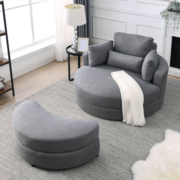 English Elm Welike Swivel Accent Barrel Modern Linen Sofa Lounge Club Round Chair with Storage Ottoman Cozy Plush Comfort and Durable Frame DARK GREY W834S00028