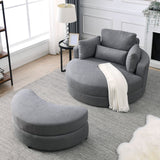 Hearth and Haven Welike Swivel Accent Barrel Modern Dark Grey Sofa Lounge Club Big Round Chair with Storage Ottoman Linen Fabric For Living Room Hotel with Pillows W83469809