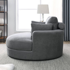 English Elm Welike Swivel Accent Barrel Modern Linen Sofa Lounge Club Round Chair with Storage Ottoman Cozy Plush Comfort and Durable Frame DARK GREY W834S00028