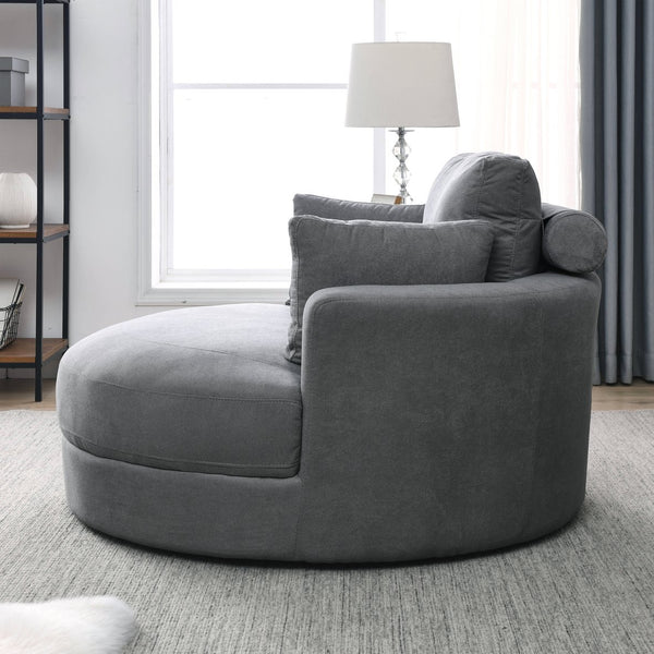 English Elm Welike Swivel Accent Barrel Modern Linen Sofa Lounge Club Round Chair with Storage Ottoman Cozy Plush Comfort and Durable Frame DARK GREY W834S00028
