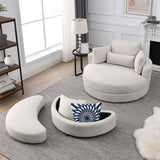 Hearth and Haven Welike Swivel Accent Barrel Modern Sofa Lounge Club Big Round Chair with Storage Ottoman Linen Fabric For Living Room Hotel with Pillows W83469808