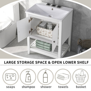 English Elm 24" Bathroom Vanity Base Only, Soild Wood Frame, Bathroom Storage Cabinet With Doors and Open Shelf, White