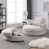 Swivel Barrel Chair with Storage Ottoman Linen Fabric for Multi-Room Use