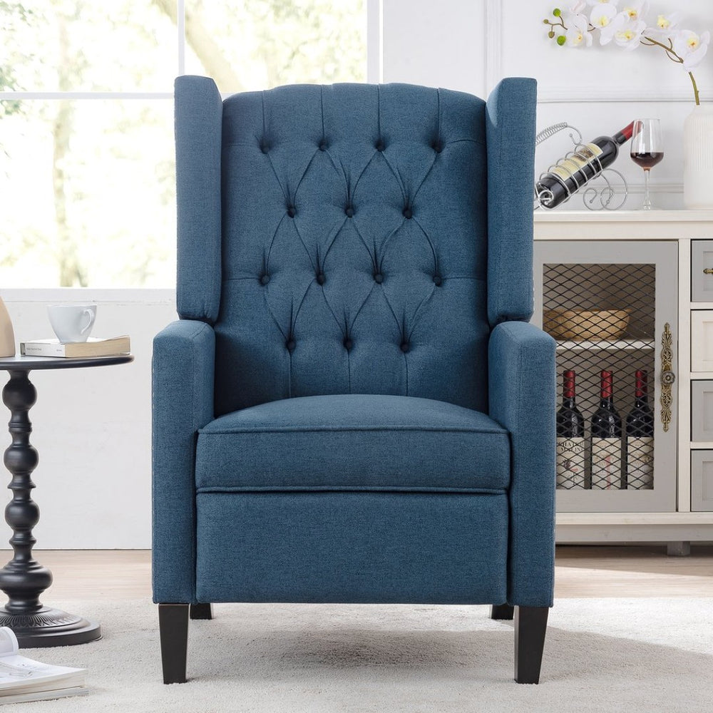 English Elm 27.16" Wingback Manual Recliner with Nailhead Trim Deep Foam Cushion Club Chair W68032508