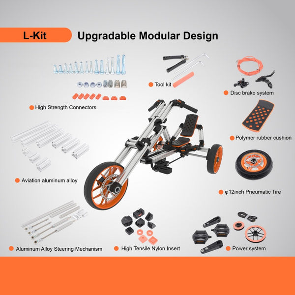 English Elm Kidrock Modular Aluminum Go Kart Set 20 Configurations Grows with Kids Ages 1 to 8 ET297823LKT