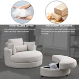 Hearth and Haven Welike Swivel Accent Barrel Modern Sofa Lounge Club Big Round Chair with Storage Ottoman Linen Fabric For Living Room Hotel with Pillows W83469808