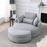 Hearth and Haven Welike Swivel Accent Barrel Modern Grey Sofa Lounge Club Big Round Chair with Storage Ottoman Linen Fabric For Living Room Hotel with Pillows W83469811