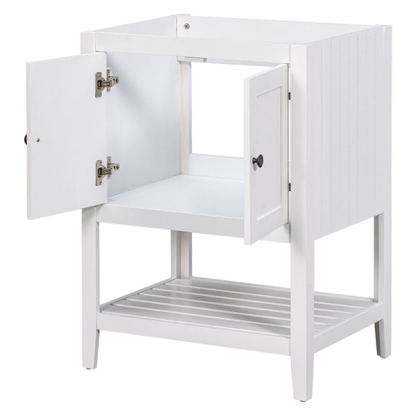English Elm 24" Freestanding Bathroom Vanity Solid Wood Frame White Finish with Open Shelf WF287735AAK