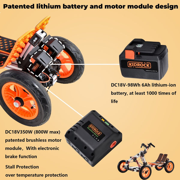 English Elm Modular Electric Go Kart with Aluminum Frame and 20 Plus Build Configurations for Kids ET297824GKT