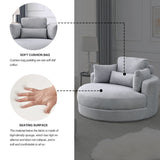 Hearth and Haven Welike Swivel Accent Barrel Modern Grey Sofa Lounge Club Big Round Chair with Storage Ottoman Linen Fabric For Living Room Hotel with Pillows W83469811