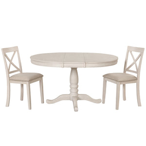 English Elm Modern Round Pedestal Dining Set Seats Four Rubberwood Farmhouse Style Antique White SG000640AAA